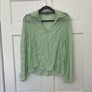 Mint Green Sheer Women's Top with Horizontal Plete